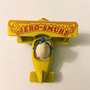 Vintage 1982 ERTL Smurfs  Diecast Aero Smurf Yellow Plane Toy Hong Kong